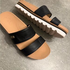 Women’s Black & Tan Reef Slide Sandals - Platform Dual-Strap Comfort - Size 8